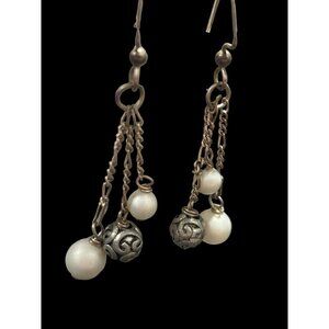 AGI Italy Sterling Silver 925 Freshwater Pearl Formed Bead Dangle Drop Earrings